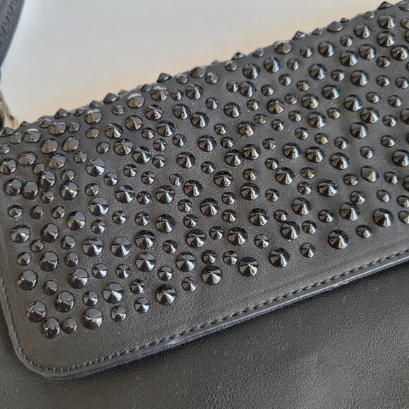 David Jones Purse Women's Paris Black Studded Faux Leather Shoulder Bag Purse - Picture 3 of 10